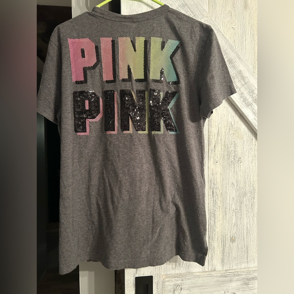 Vs pink rare  sequin rainbow tee oversized medium
